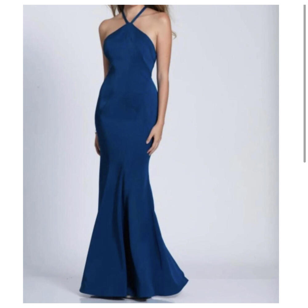 DAVE AND JOHNNY teal halter neck open back maxi dress sz 4